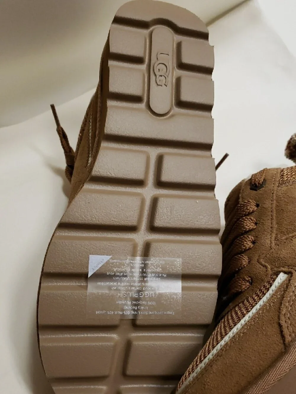 UGG Chestnut Brown Suede Lace-Up Sneakers with Shearling Collar, Size 6